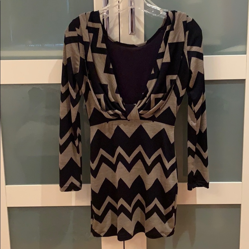 ALT.B Navy & Grey Chevron Bodycon Mini Dress - Picture 2 of 3